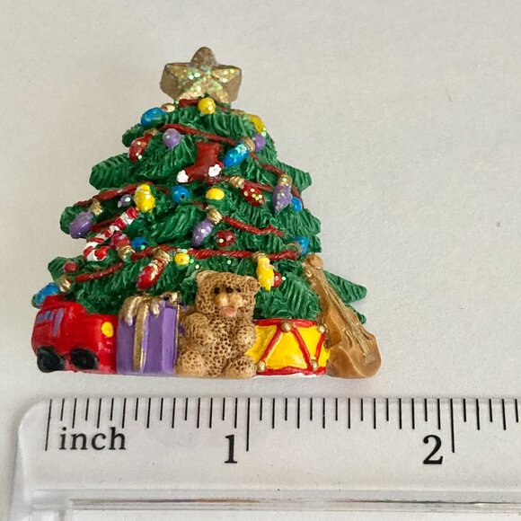 Vintage Christmas Tree Pin Brooch Resin Teddy Bear Music Instruments Star Lights - Picture 10 of 11